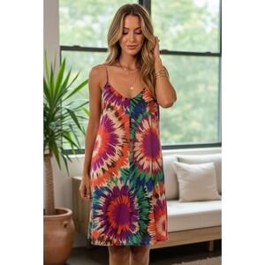 Newbury Kustom USA Womens Dress Size L geometric Hippie Tie Dye Summer Beach  24